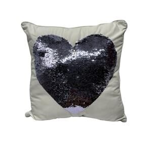 London Kaye Throw Pillow White w/ Giant Purple Sequin Heart Reversible Tie-Dye